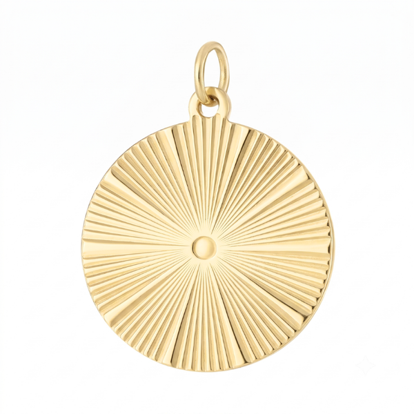 Vintage Engravable Engine Turned Disc 14k Gold Charm