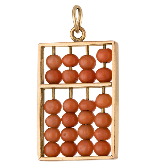 Vintage Coral Abacus 14K Gold Charm