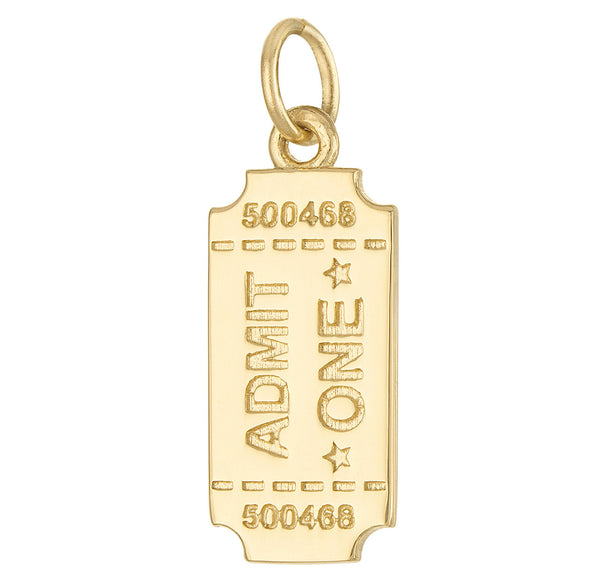Admit One Ticket Engravable 14K Gold Charm