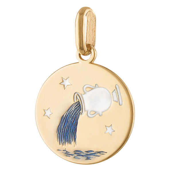 Aquarius Enamel Zodiac 14K Gold Charm
