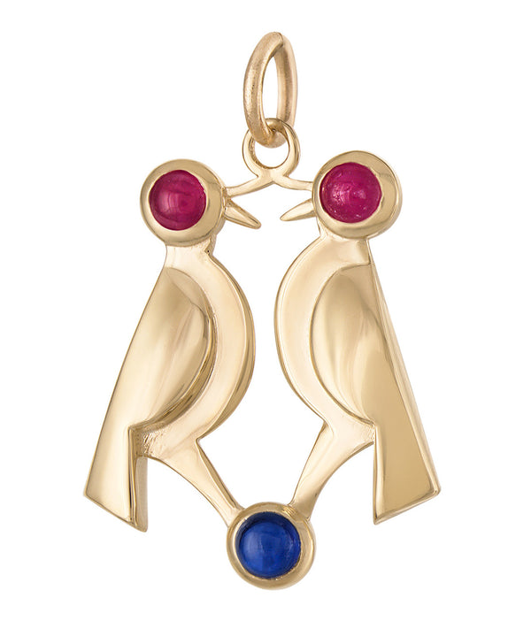 Cabochon Gem Set Lovebirds 14k Gold Charm