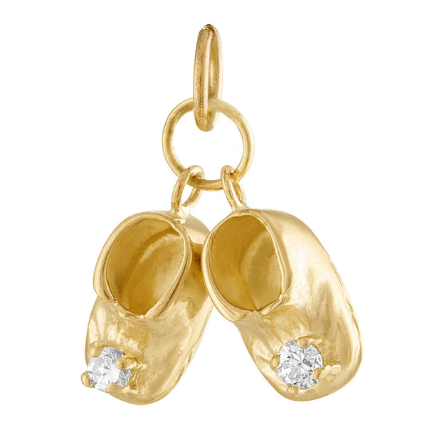 Engravable Diamond Baby Shoes 14K Gold Charm