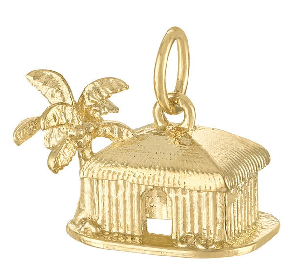 Tropical Beach Hut 14K Gold Charm