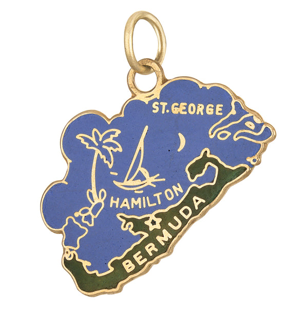 Vintage Enameled Map of Bermuda 14K Gold Charm