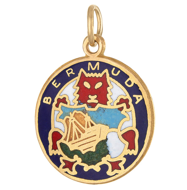Vintage Enamel Coat of Arms of Bermuda 10K Gold Charm