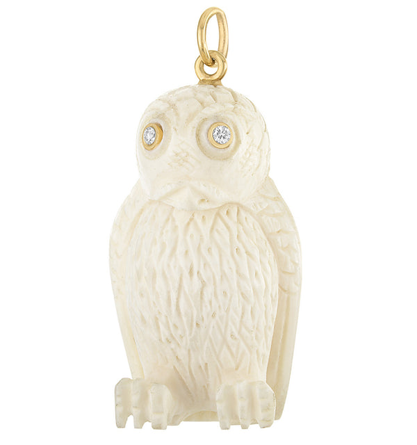 Vintage Larger Bone Owl with Diamond Eyes 14k Gold Charm