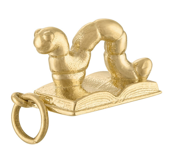 Bookworm Engravable 14K Gold Charm
