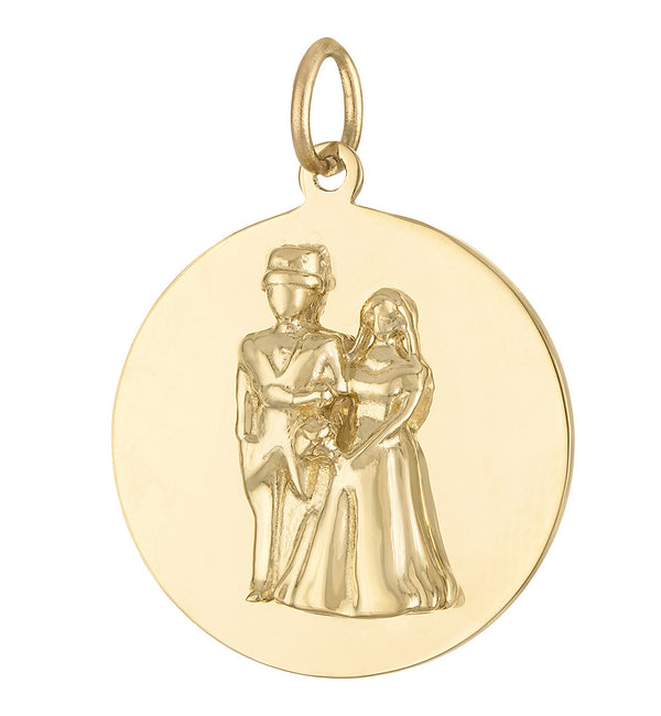 Bride & Groom Engravable Disc 14K Gold Charm