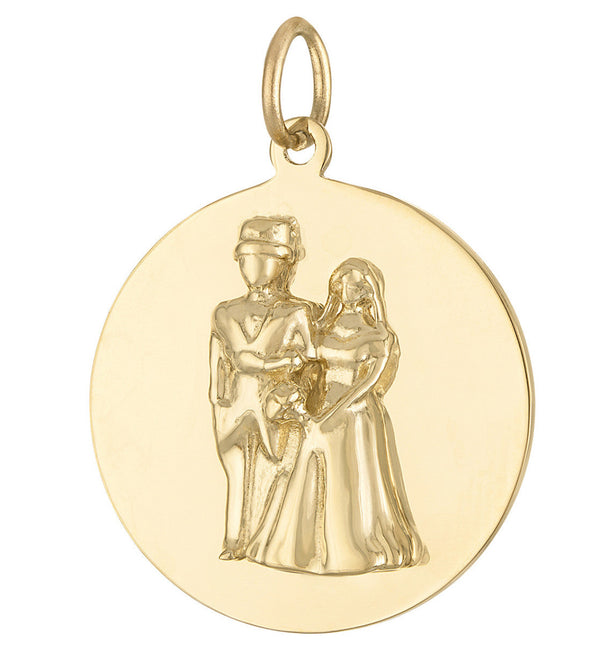 Bride & Groom Engravable Disc 14K Gold Charm