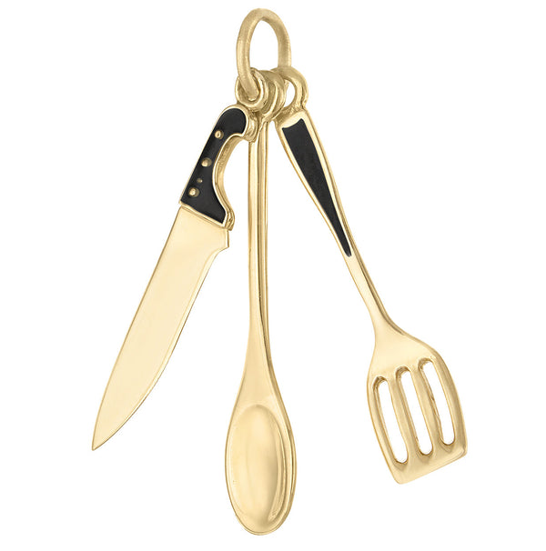 Enamel Butcher Knife, Spatula, & Spoon 14k Gold Charm