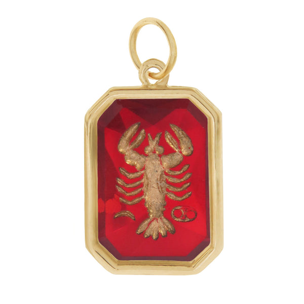 Vintage Zodiac Cancer Colored Glass Intaglio 14k Gold Charm