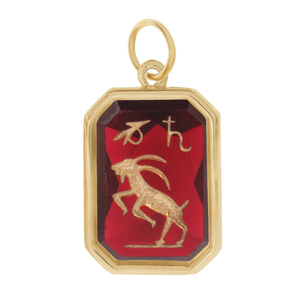 Vintage Zodiac Capricorn Colored Glass Intaglio 14k Gold Charm