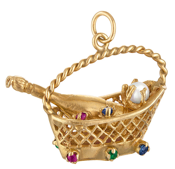 Vintage Gem Set Champagne Bucket 14k Gold Charm