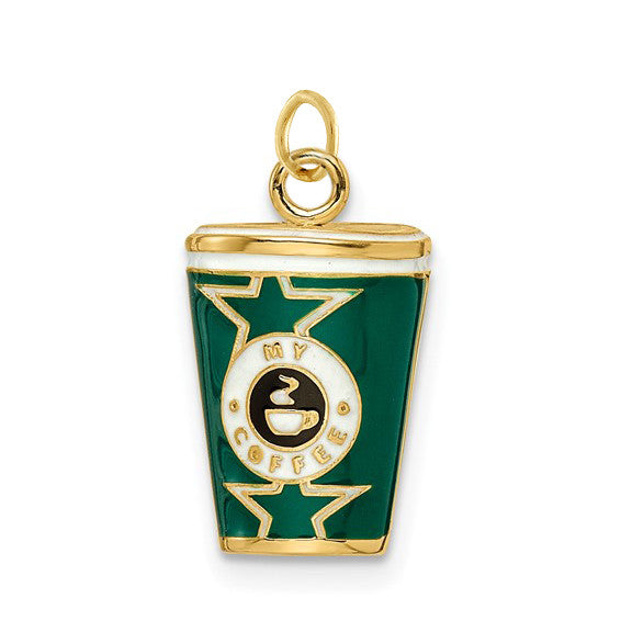 Enamel To Go Coffee Cup 14K Gold Charm