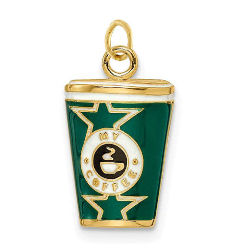 Enamel To Go Coffee Cup 14K Gold Charm