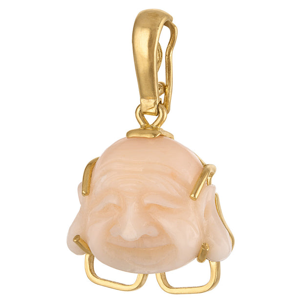 Vintage Carved Coral Buddha 14k Gold Charm