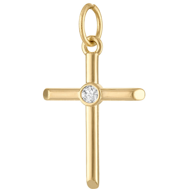 Cross With Diamond 14K Gold Charm