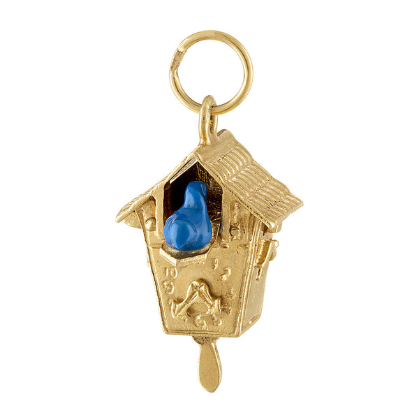 Vintage Enamel Cuckoo Clock 14k Gold Charm