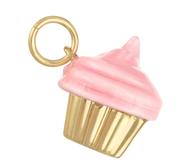Enamel Pink Cupcake 14K Gold Charm