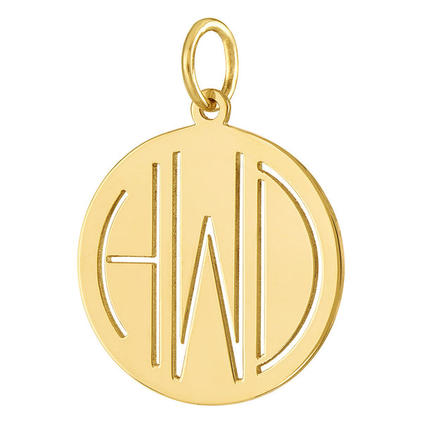Custom Circle Monogram Pendant 14K Gold Charm