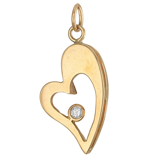 Vintage Open Diamond Heart 14K Gold Charm