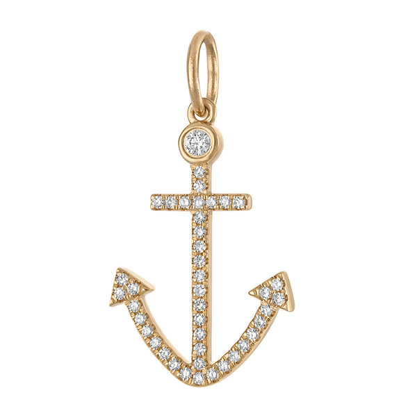 Diamond Anchor 14K Gold Charm