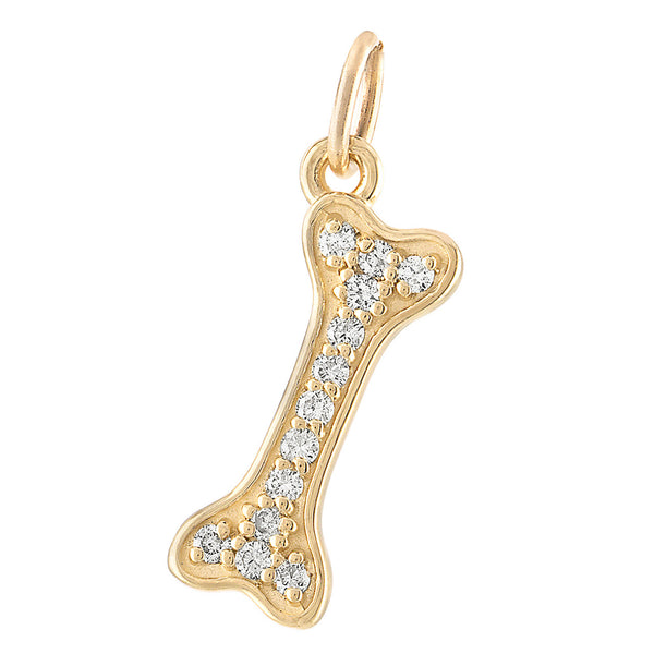 Diamond Dog Bone 14k Gold Charm