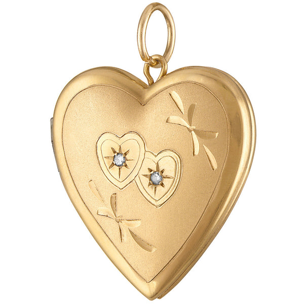 Vintage Heart Set Diamond Locket 14K Gold Charm