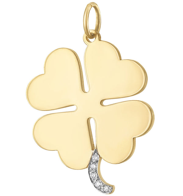 Large Diamond Set Four Leaf Clover 14K Gold Charm