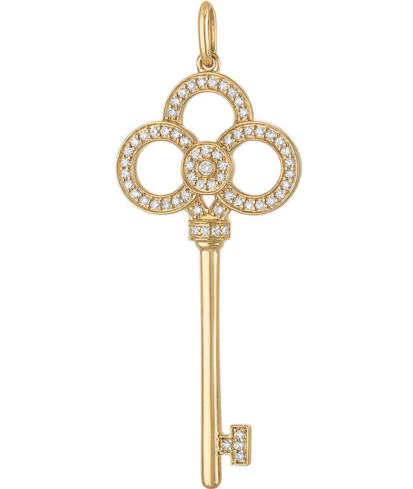 Large Diamond Set Key 14K Gold Charm