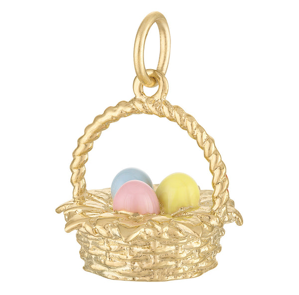 Enamel Easter Egg Basket 14K Gold Charm