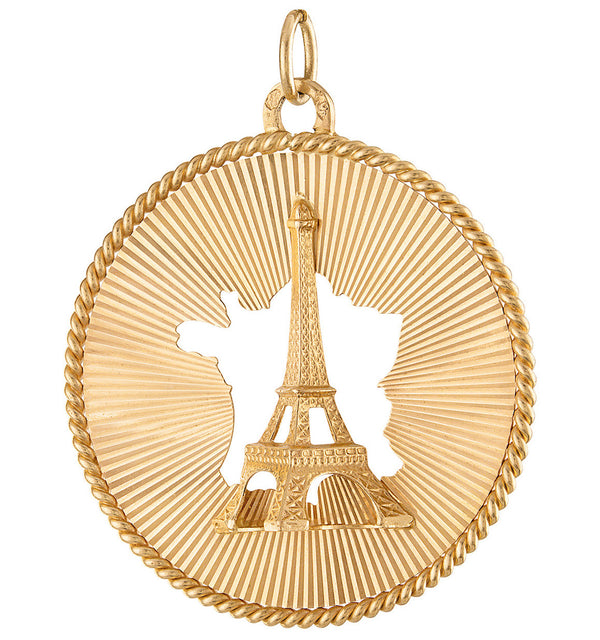 Vintage France Inset Eiffel Tower 18k Gold Charm