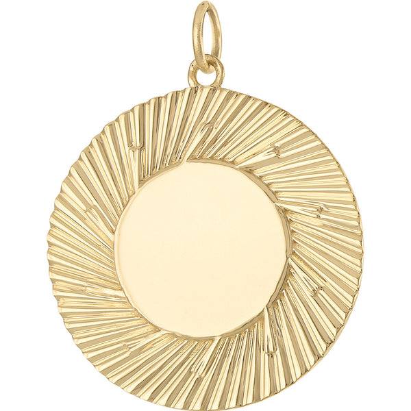 Monogram Engine Turned Disc 14k Gold Charm