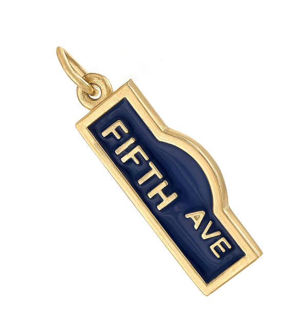 Enamel Fifth Avenue Street Sign 14K Gold Charm