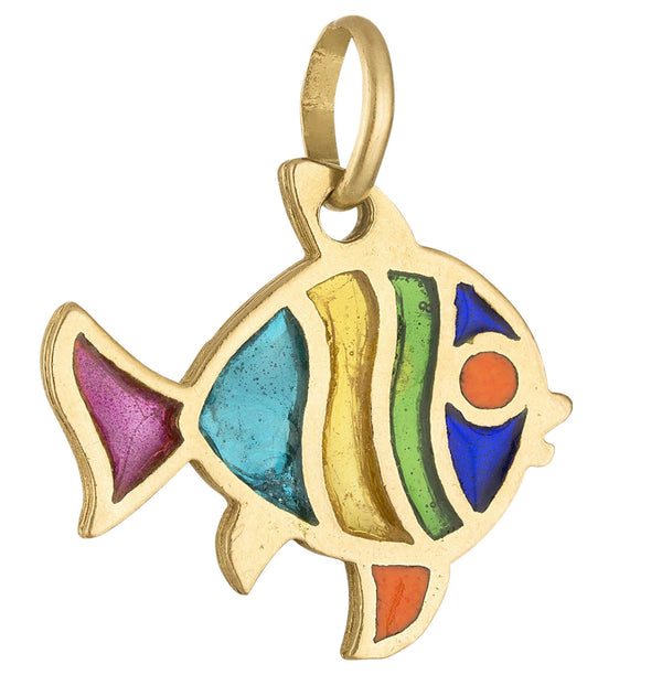Vintage Enamel Rainbow Fish 18k Gold Charm