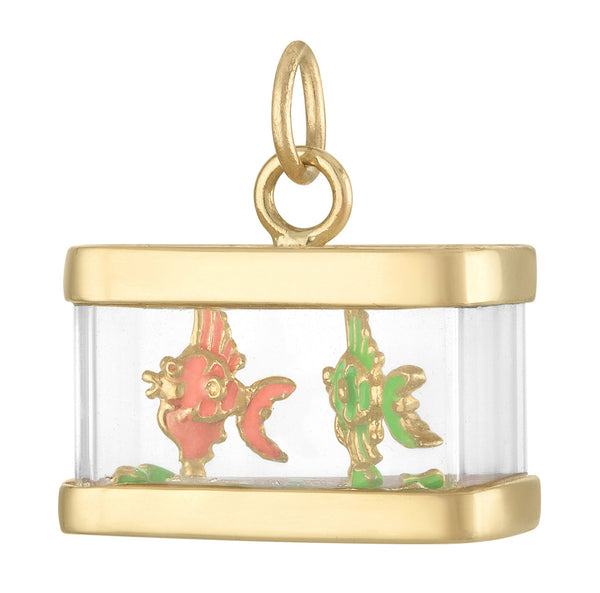 Enamel Fish Aquarium 14k Gold Charm