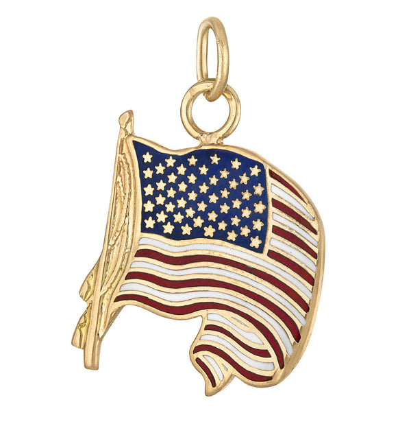 Vintage Classic American Flag 14K Gold Charm