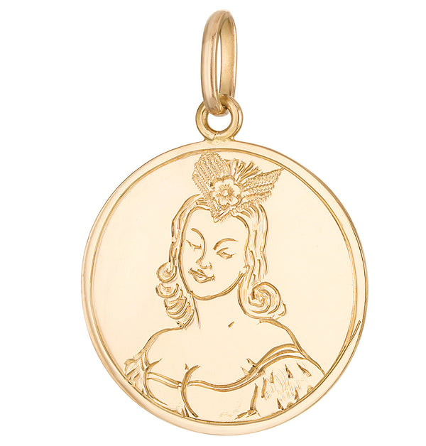 Vintage Flamenco Dancer Disc 18k Gold Charm