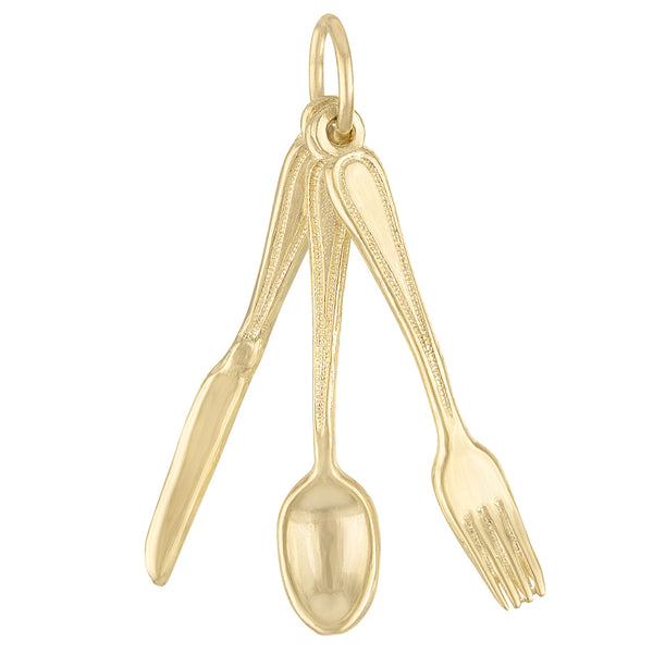 Fork, Knife & Spoon 14K Gold Charm