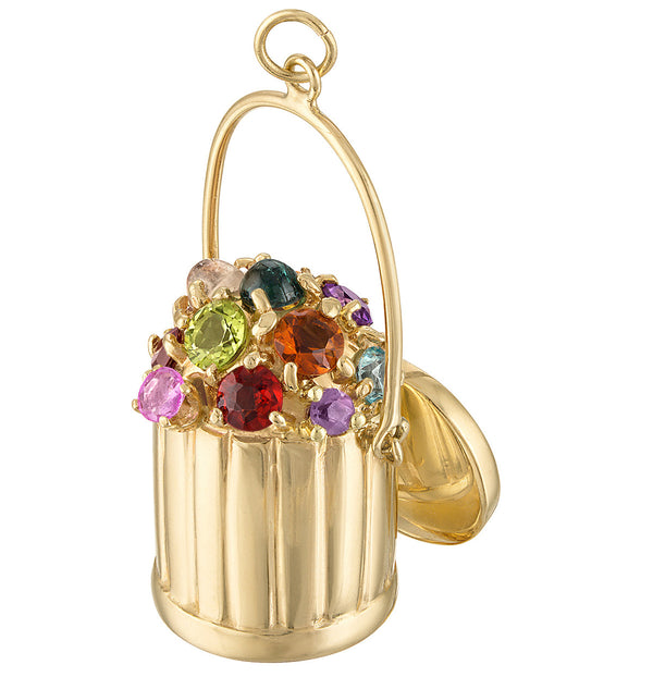 Vintage Gem Set Garbage Can 14K Gold Charm
