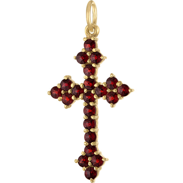Vintage Garnet Cross 14k Gold Charm