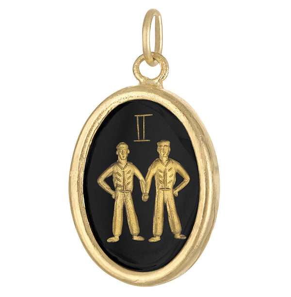 Vintage Onyx Gemini 14k Gold Charm