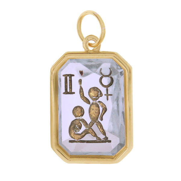 Vintage Zodiac Gemini Colored Glass Intaglio 14k Gold