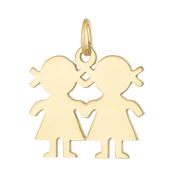 Twin Girls Engravable 14K Gold Charm