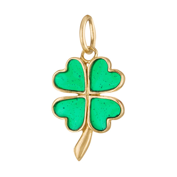 Enamel Green Clover 14K Gold Charm