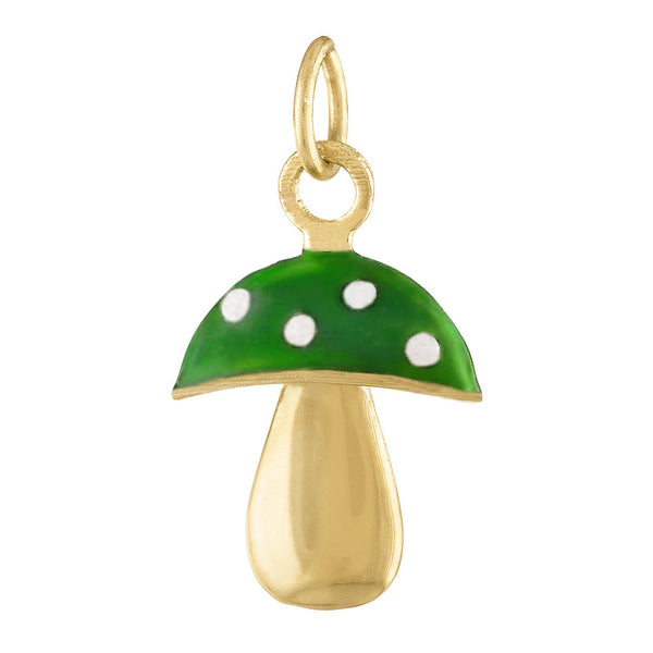Enamel Green Mushroom 14k Gold Charm
