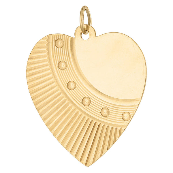 Vintage Engine Turned Heart 14K Gold Charm