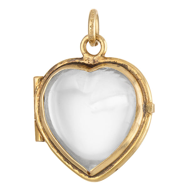 Vintage Glass Heart Locket 14k Gold Charm