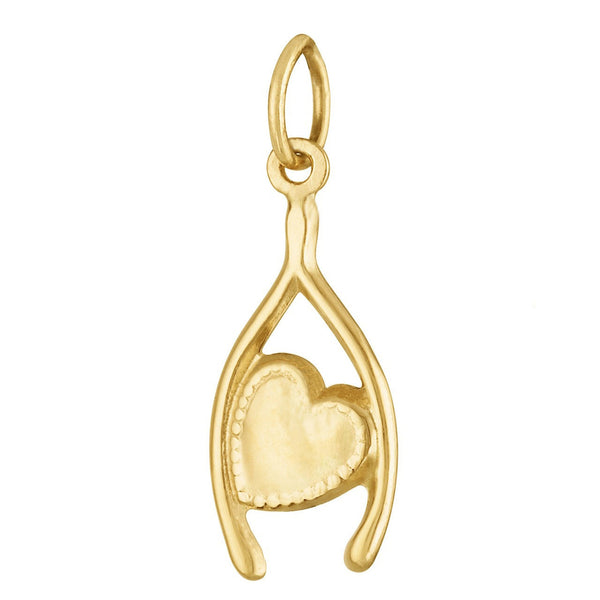 Heart Set Wishbone 14K Gold Charm