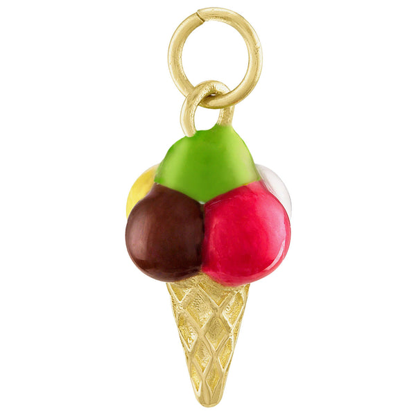 Enamel Ice Cream Cone 14k Gold Charm